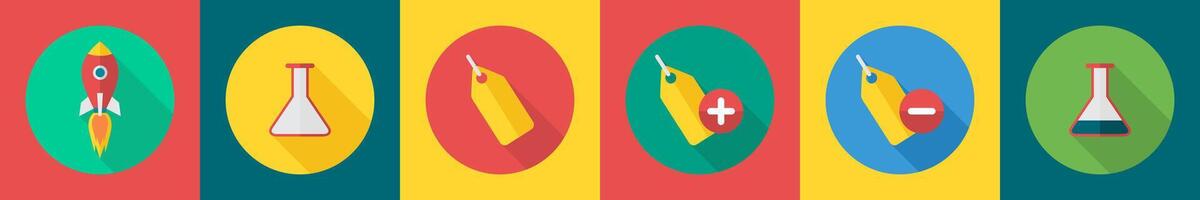 A set of 6 User interface icons as start up, laboratory, tag vector