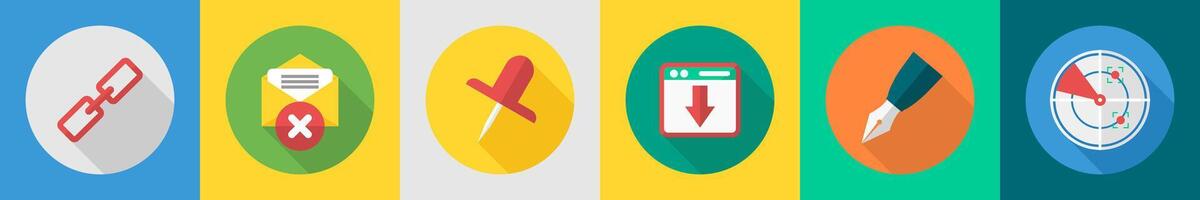 A set of 6 User interface icons as link, wrong message, push pin vector