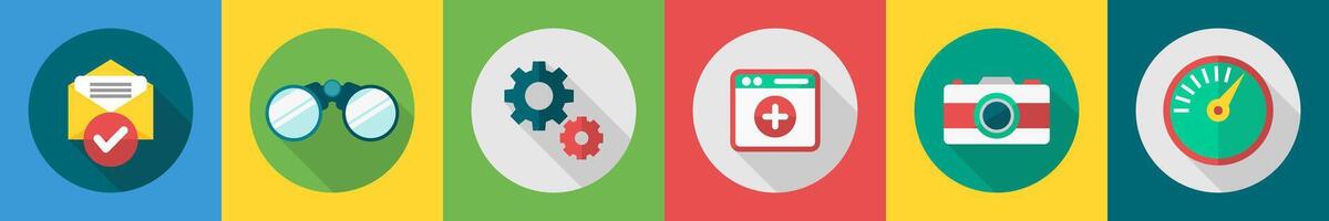 A set of 6 User interface icons as right message, binoculars, settings vector