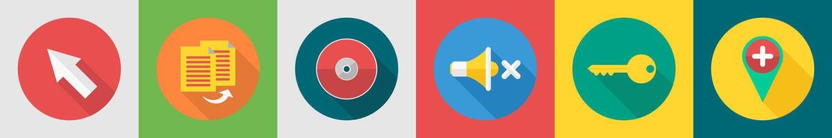 A set of 6 User interface icons as arrow, duplicate page, cd vector