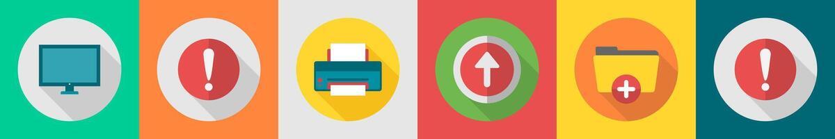 A set of 6 User interface icons as computer, exclamation, printer vector