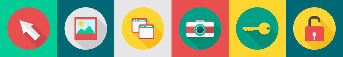 A set of 6 User interface icons as arrow, image, duplicate page vector
