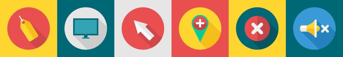 A set of 6 User interface icons as tag, computer, arrow vector