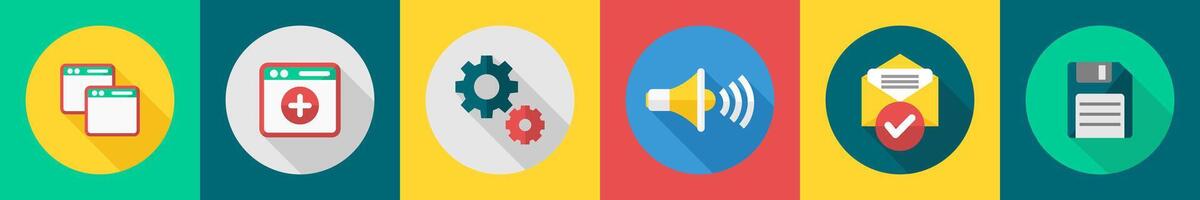 A set of 6 User interface icons as duplicate page, create page, settings vector