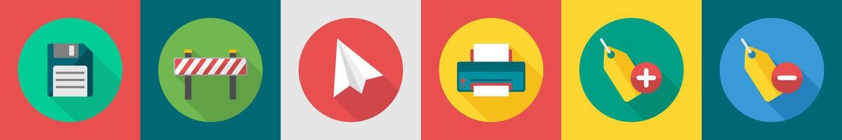 A set of 6 User interface icons as memory card, barrier gate, paper plane vector