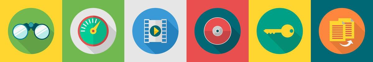 A set of 6 User interface icons as binoculars, dashboard, clip vector