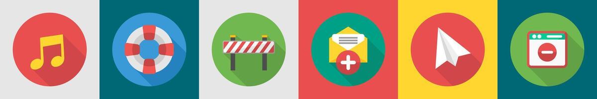 A set of 6 User interface icons as music, life saver, barrier gate vector