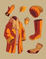 Autumn Fashion Element Set Glove Leaf Coat Boot Sock and Accorn vector