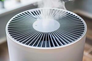 Compact air purifier indoor clean air technology humidifier appliance fresh chill temperature summer equipment no allergens filter health modern home cleaner dust absorb virus bacteria photo