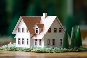 Green paper house forest sustainable eco friendly property real estate ecology craft natural creative life choice idea grass architecture planet preserving zero emissions concept climate photo