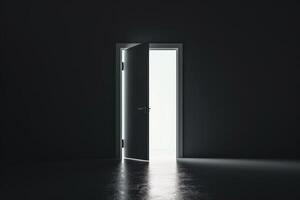 Open door emitting light possibilities growth achievements concept motivation learning skills knowledge heaven doors exit abstract simple background new ways entering leaving space photo