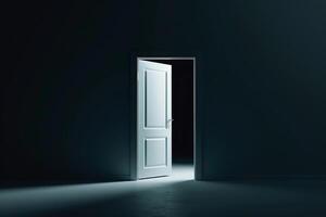 Open door emitting light possibilities growth achievements concept motivation learning skills knowledge heaven doors exit abstract simple background new ways entering leaving space photo