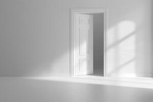 Open door emitting light possibilities growth achievements concept motivation learning skills knowledge heaven doors exit abstract simple background new ways entering leaving space photo