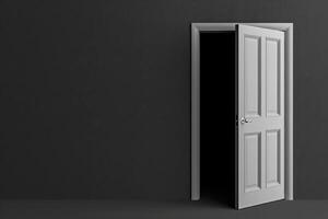 Open door emitting light possibilities growth achievements concept motivation learning skills knowledge heaven doors exit abstract simple background new ways entering leaving space photo