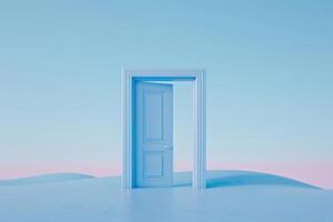 Open door emitting light possibilities growth achievements concept motivation learning skills knowledge heaven doors exit abstract simple background new ways entering leaving space photo