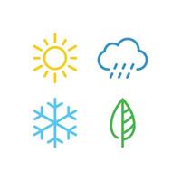 Set of colorful session icons. The seasons Winter, Spring, Summer, and Autumn icons. Weather forecast sign. Season simple elements concept. vector