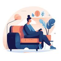 An illustration of a person sitting on table vector