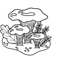 illustration of chanterelle mushrooms highlighted on a transparent background, for children coloring a worksheet, workbook, web design. Stock illustration of a white mushroom in a forest cleari vector