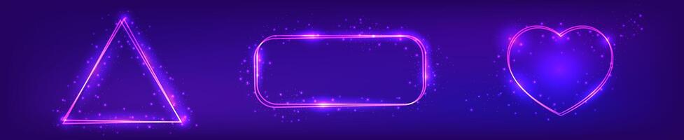 Set of three neon double frames with shining effects vector