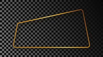 Gold glowing rounded trapezoid shape frame with shadow vector
