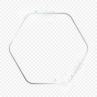 Silver glowing rounded hexagon frame with sparkles vector