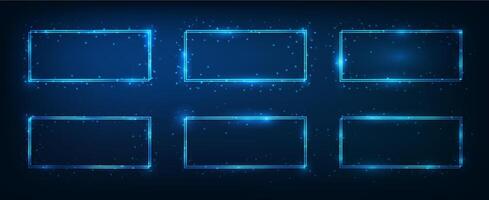 Neon double rectangular frame with shining effects vector