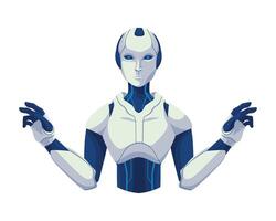 A robot with blue and white skin standing with hands out vector