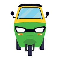 A green and yellow three wheeler with a black top vector