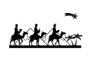 Three wise men on camels with star in the sky vector