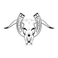 A skull with horns and a horseshoe on it vector