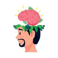 Illustration of a man with a brain and plants on his head vector