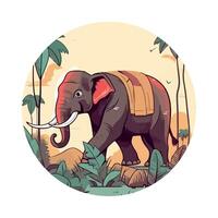 An elephant with a saddle on its back in the jungle vector