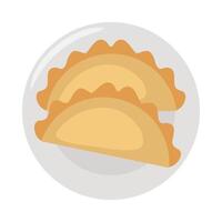 Two tortillas on a plate icon in flat style vector
