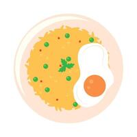 A plate with rice and an egg on it vector
