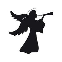 Angel with trumpet silhouette on white background vector