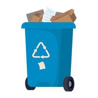 Garbage can with paper and cardboard on top vector
