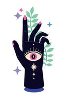 Illustration of a hand with an eye and a plant vector