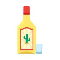 A bottle of tequila and a glass of water vector