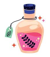 A bottle with a leaf in it and a green tea bag vector