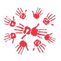 Many red handprints in a circle on a white background vector
