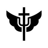 A black and white illustration of a cross with wings vector
