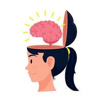 A woman with her head open and a brain inside vector