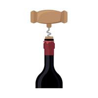 Wine bottle with cork and corkscrew illustration vector