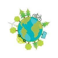 An earth with trees, bicycles and other objects vector