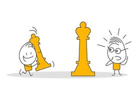 Stick figures. Two smart boys playing chess in school of chess. vector