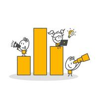Stick figures. illustration in simple flat style - teamwork and development concept - geometric shapes. vector