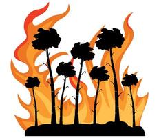 A group of palm trees in the middle of a fire vector