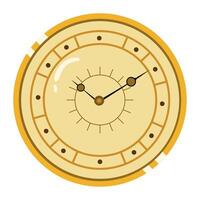 A clock with a yellow face and brown hands vector