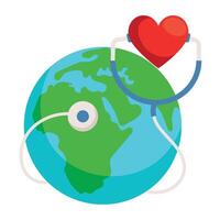 A stethoscope and heart around the earth vector