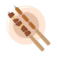 A plate with two skewers on it vector